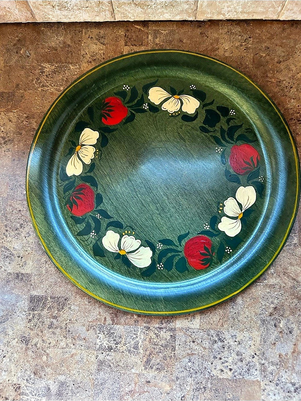 Vintage hand painted wooden folk art platter